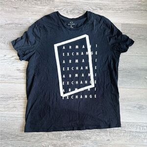 Armani Exchange Charcoal Tee with White Accents